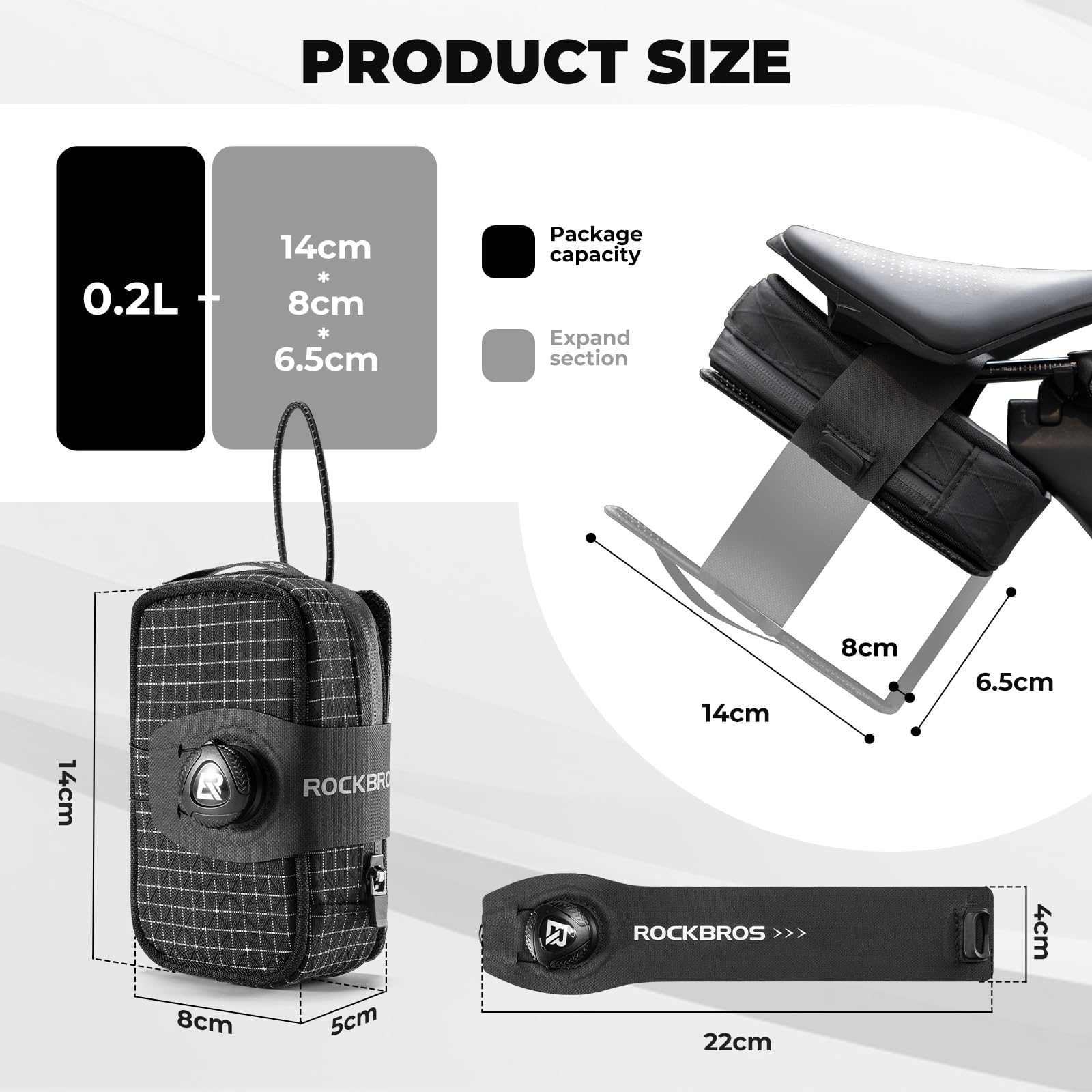 ROCKBROS Bolsa Sillín para Bicicleta Carretera Montaña, Bolsa Trasera 0.8L Resistente al Agua con Portabidones, Alforjas para Sillín Ligero para Bici