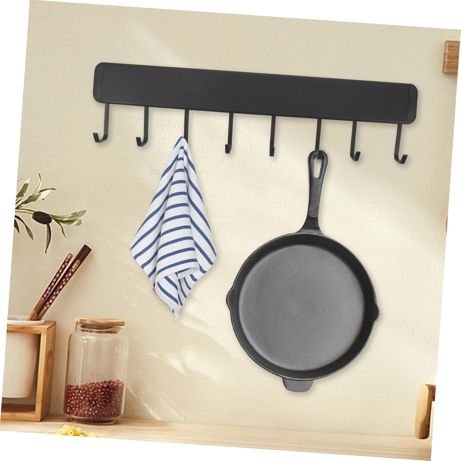 Ipetboom Wall Mounted Kitchen Utensil Hanger Rack with Hooks Space-Saving Organizer for Cooking Tools Bathroom Towels Nonfading Kitchen Tool Holder