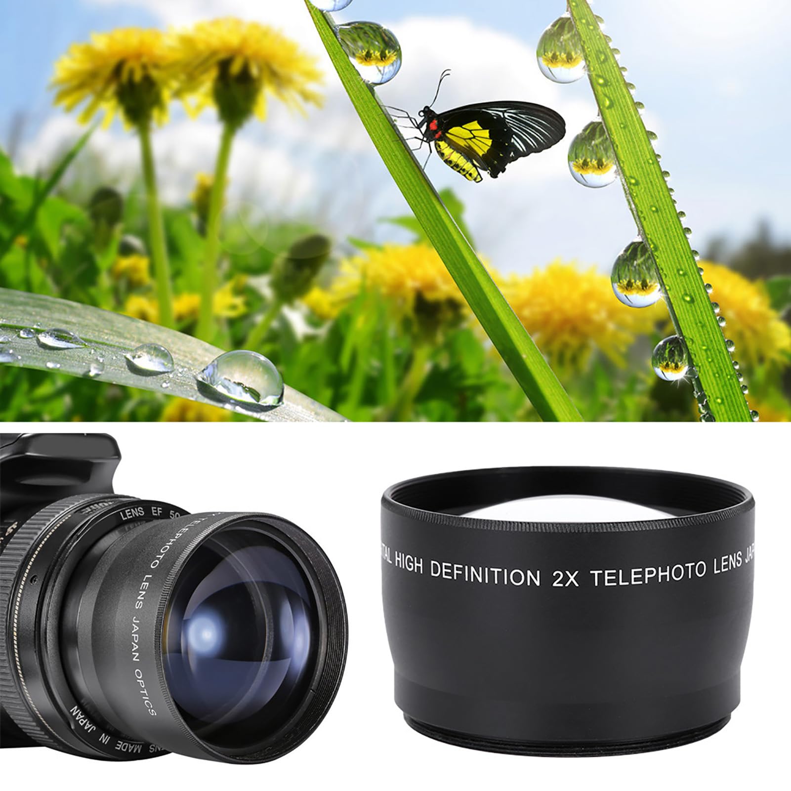 Teleobiettivo 58mm Ingrandimento 2X Teleobiettivo Teleconvertitore Universale per Accessori per Fotocamere