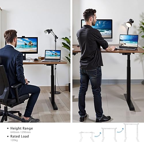 Miniatura 8 de Fromann Marco de escritorio eléctrico de 3 niveles con patas ovaladas de doble motor, altura ajustable, con puertos USB A+ C, resistente 300 libras,