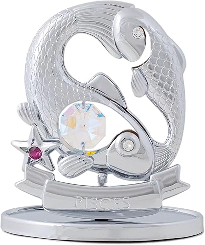 Mascot Piscis del zodiaco chapado en cromo con cristal de Mascot - Regalo de adorno de mesa, decoración del hogar, decoración de escritorio y