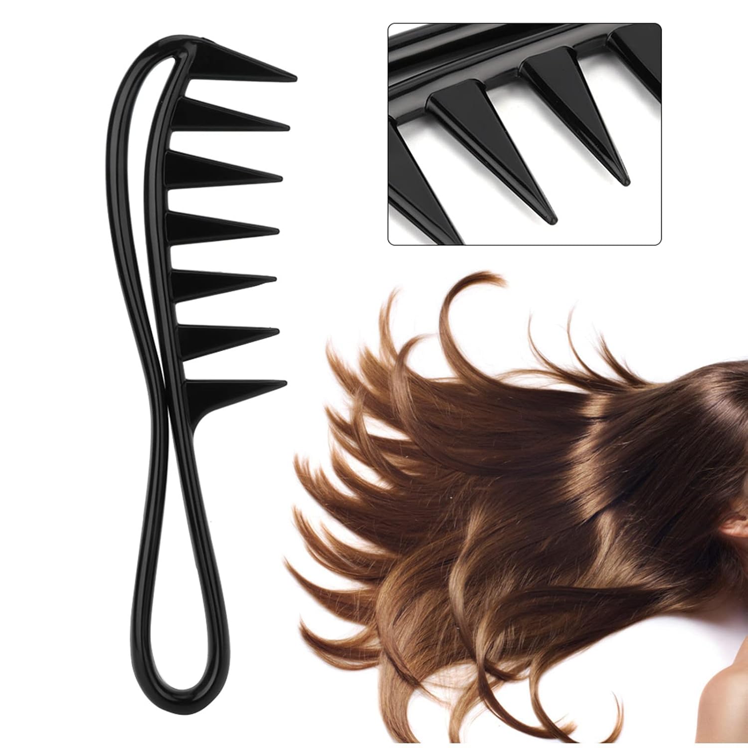 Sanpyl Wide Teeth Comb, 2pcs Professional Salon & Home Use, Curly Hair Hairdressing Comb, Black