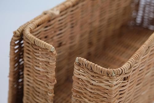 Vista 4 de PEMAR Caja de gestión de cables de mimbre de ratán natural, organizador de cables, 2 ranuras abiertas, organizador de cables debajo del escritorio