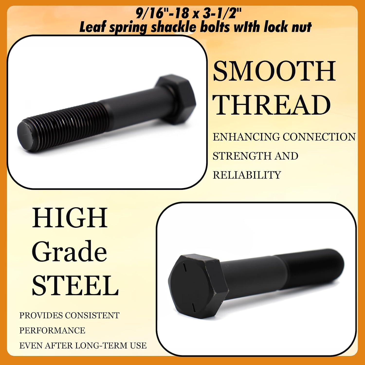 4 Set Of 9/16" -18 X 3-1/2" Trailer Leaf Spring Shackle Bolts with Lock Nuts fit for 2” Wide Leaf Spring & Double Eye Leaf Springs, for 6,000 lb and 7,000lb Axles