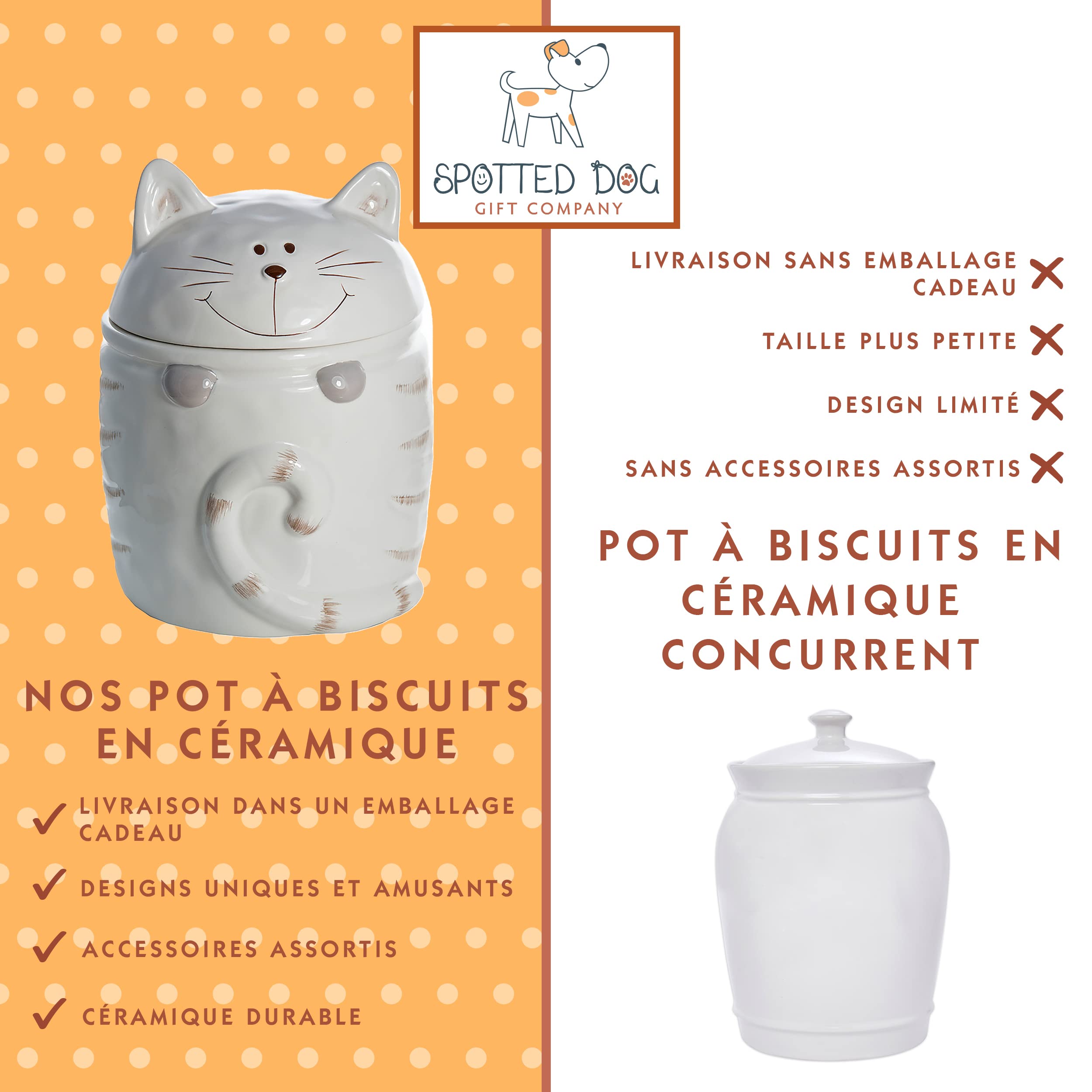 SPOTTED DOG GIFT COMPANY Boîte à Biscuit en Céramique, Grand Bocal de Conservation pour Cookies Bonbons ou Chat Friandises, Mignon Cuisine Article, Cadeau pour Chats Amoureux, Blanc 1400ml