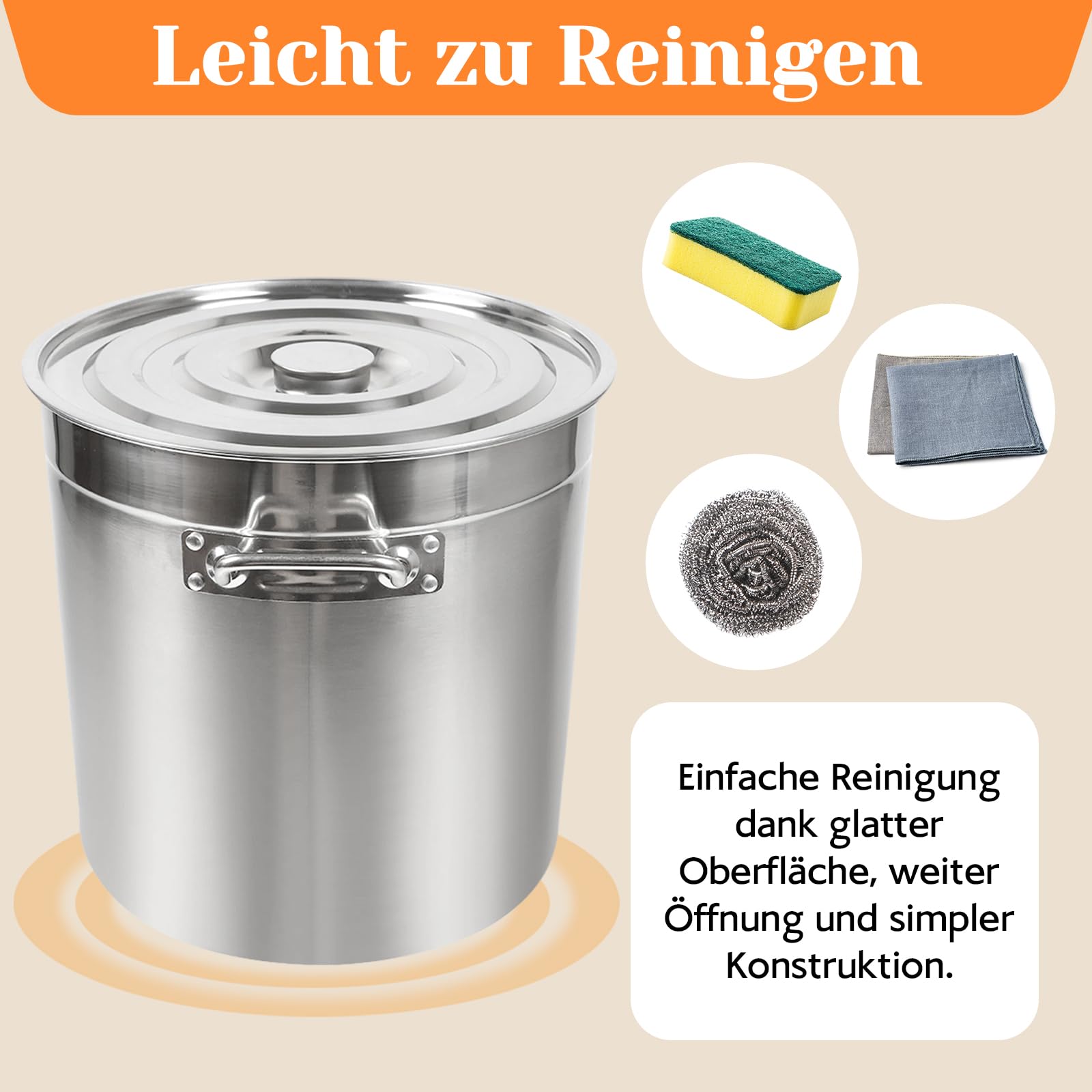 70L Edelstahl Kochtopf, 45cm Großr Suppentopf Induktion Einkochtopf Topf mit Deckel, Kochtöpfe Hoch Großraumtopf Gemüsetopf zum Schmoren, Braten und Warmhalten