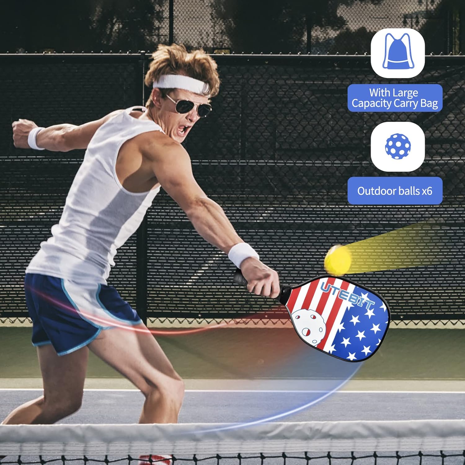 UTEBIT Pickleball Paddles, Pickleball Set with 4 Premium Wood Pickleball Paddles, 6 Pickleball Balls, Pickleball Rackets with Ergonomic Cushion Grip, Gifts for Men Women : Sports & Outdoors