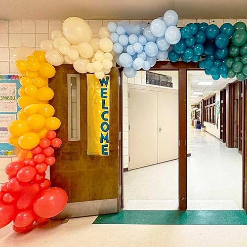 Miniatura 9 de Kit de guirnalda de arco de globos retro bohemio, 163 globos retro azul, naranja, mostaza, amarillo, con temática de primer cumpleaños, decoración