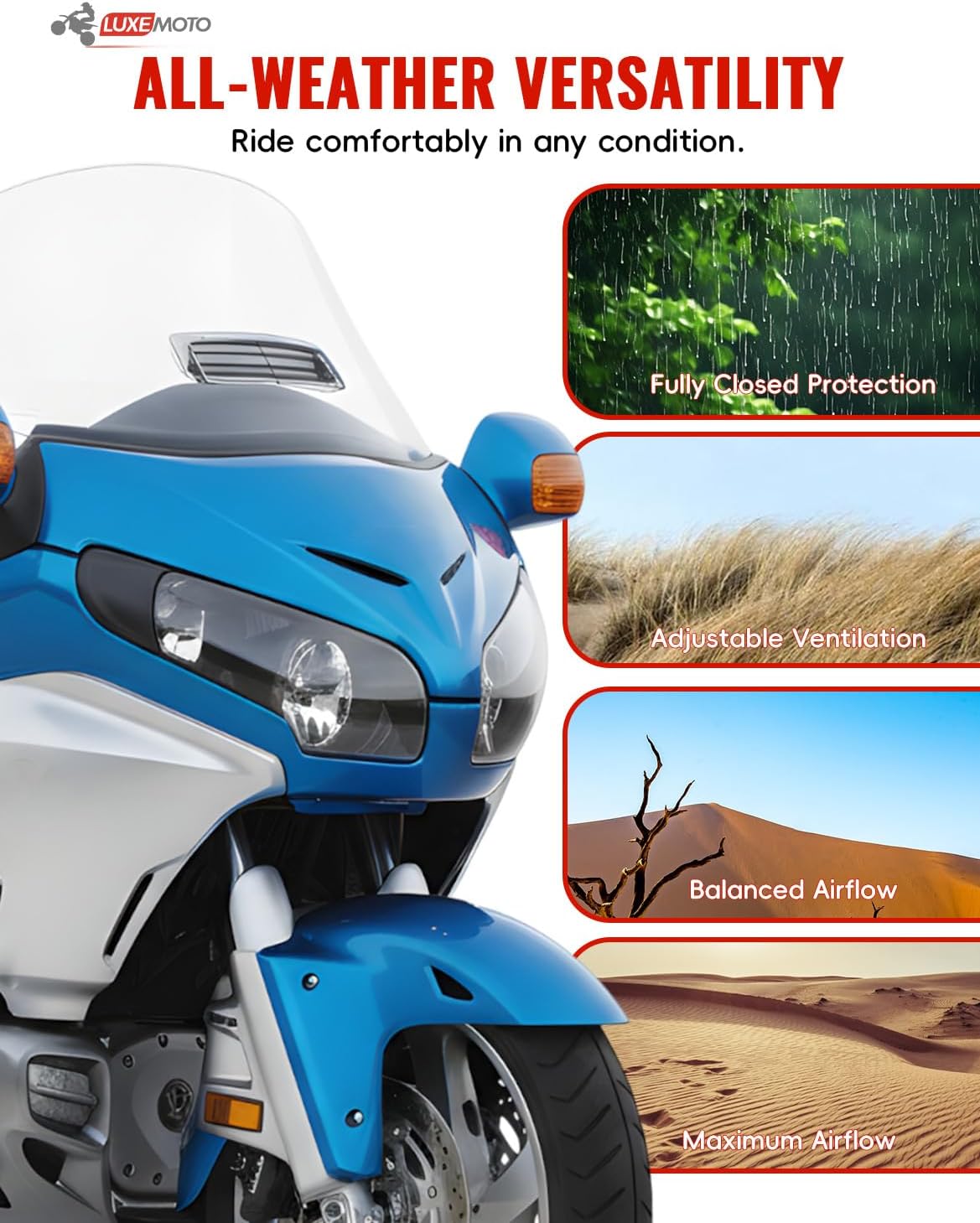 Smoked Windshield Air Flow Vent for Honda Goldwing GL1800 04-17, Motorcycle Windscreen Fresh Air Flow Vent for Honda Goldwing GL1800 Accessories 2004-2017