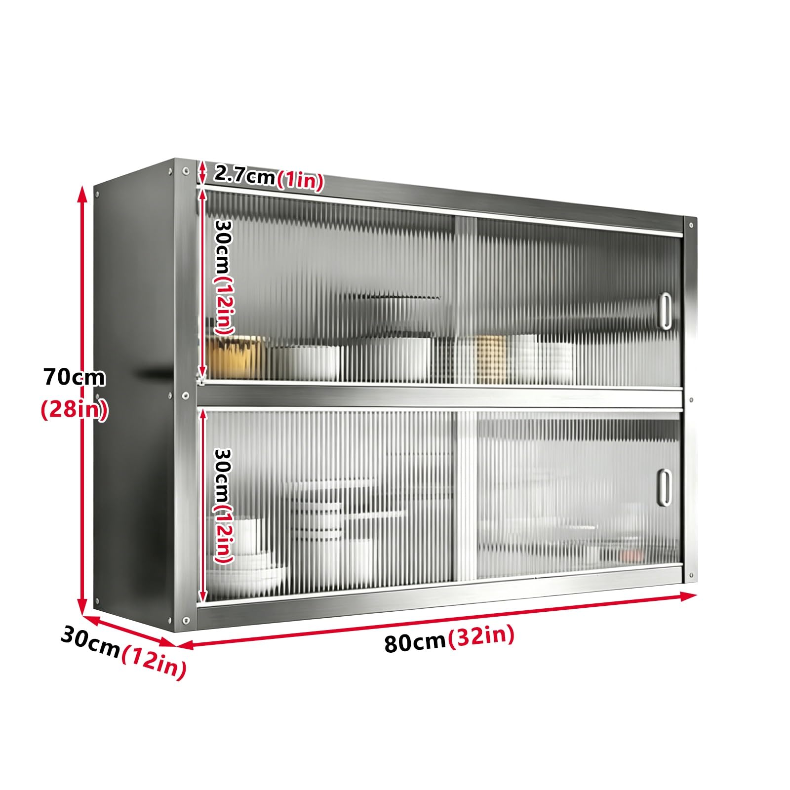 Armadietto portaoggetti da parete, struttura in acciaio inox con porta scorrevole in acrilico, facile da montare, capacità di carico 25 kg, per cucina o soggiorno