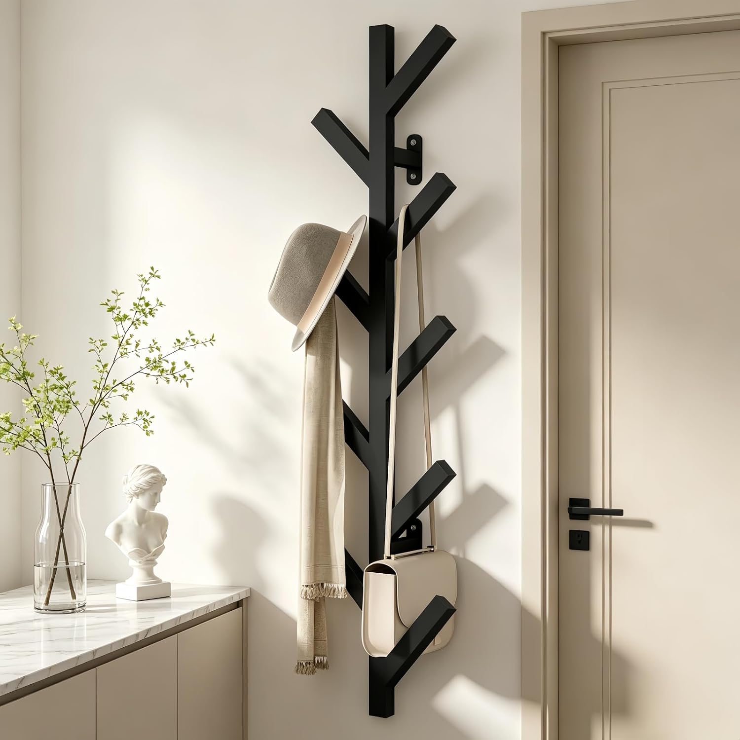 Prywot Vertical Hat Rack, Metal Coat Rack Wall Mounted, Black, 37.8"