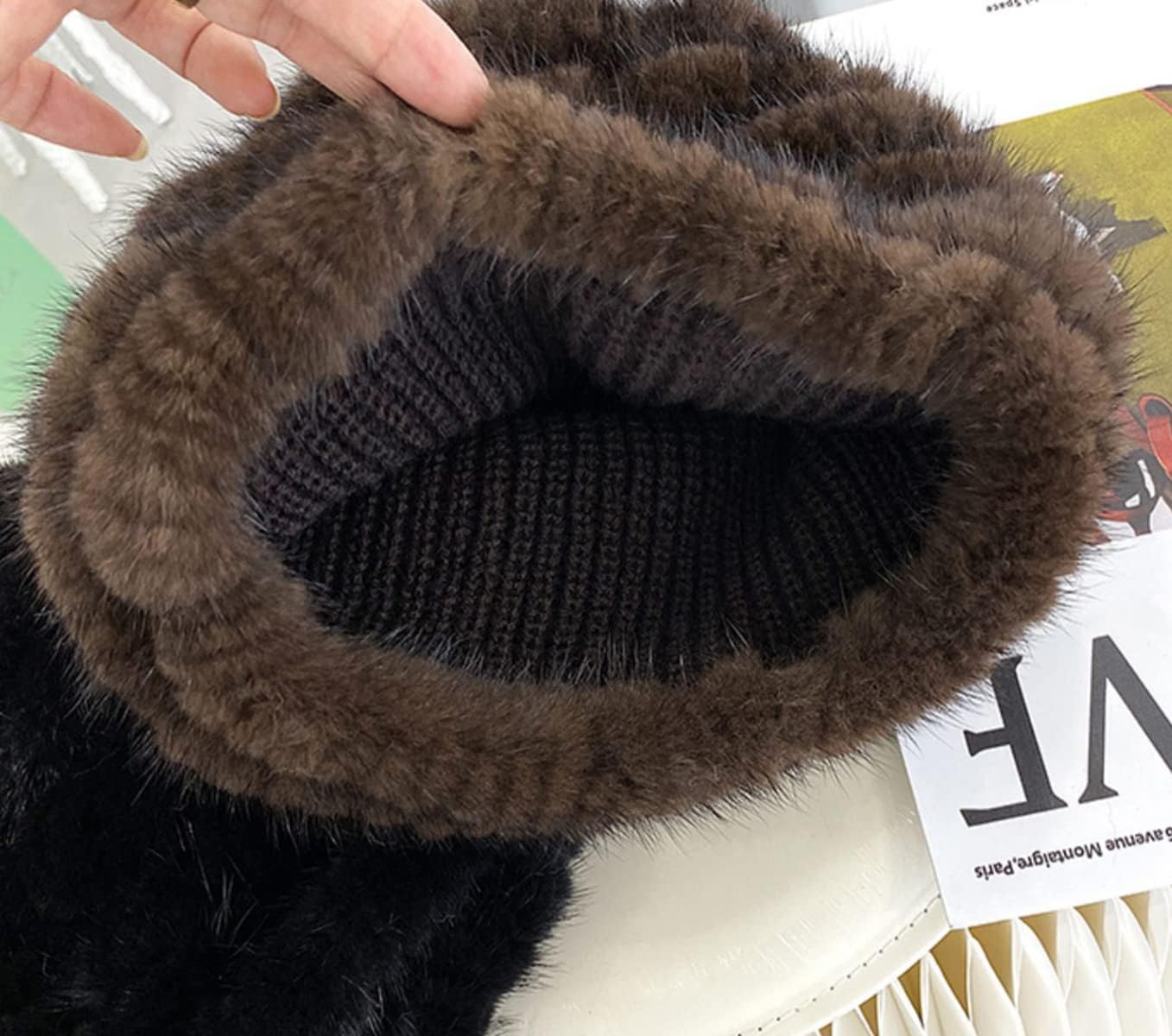 Men Warm Hats Real Mink Hair Hat Knitted Cap Multi-Colored Side Beanies Fall Winter Skiing Casual Elastic