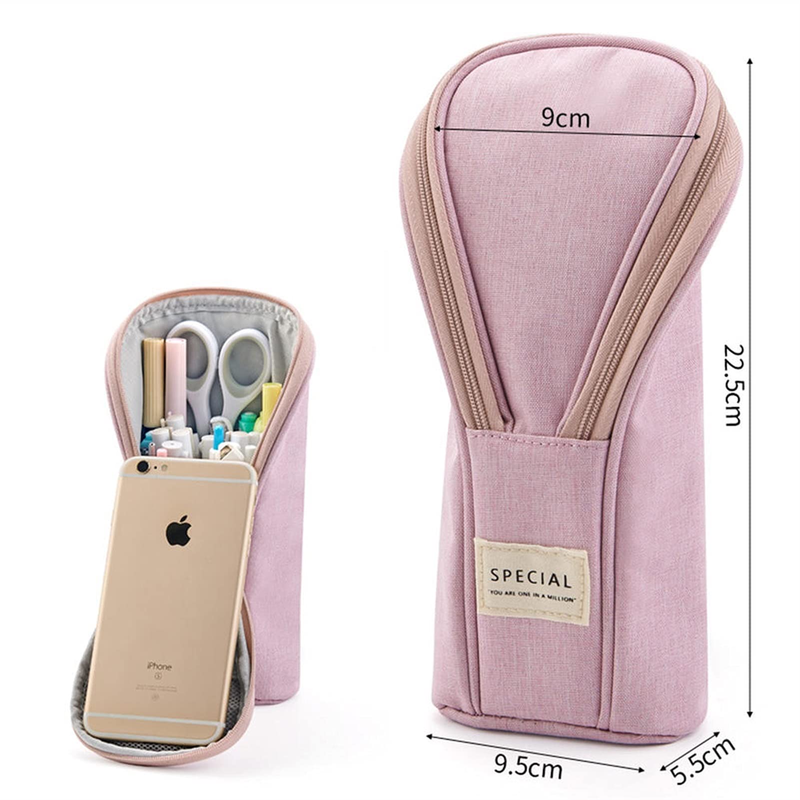 Estuche para bolígrafos Pencil Bag Estuche for lápices de pie, Soporte for lápices de Lona, ​​función de Soporte, Bolsa de papelería for Escritorio, Organizador, Estuche de bolígrafo(Pink)
