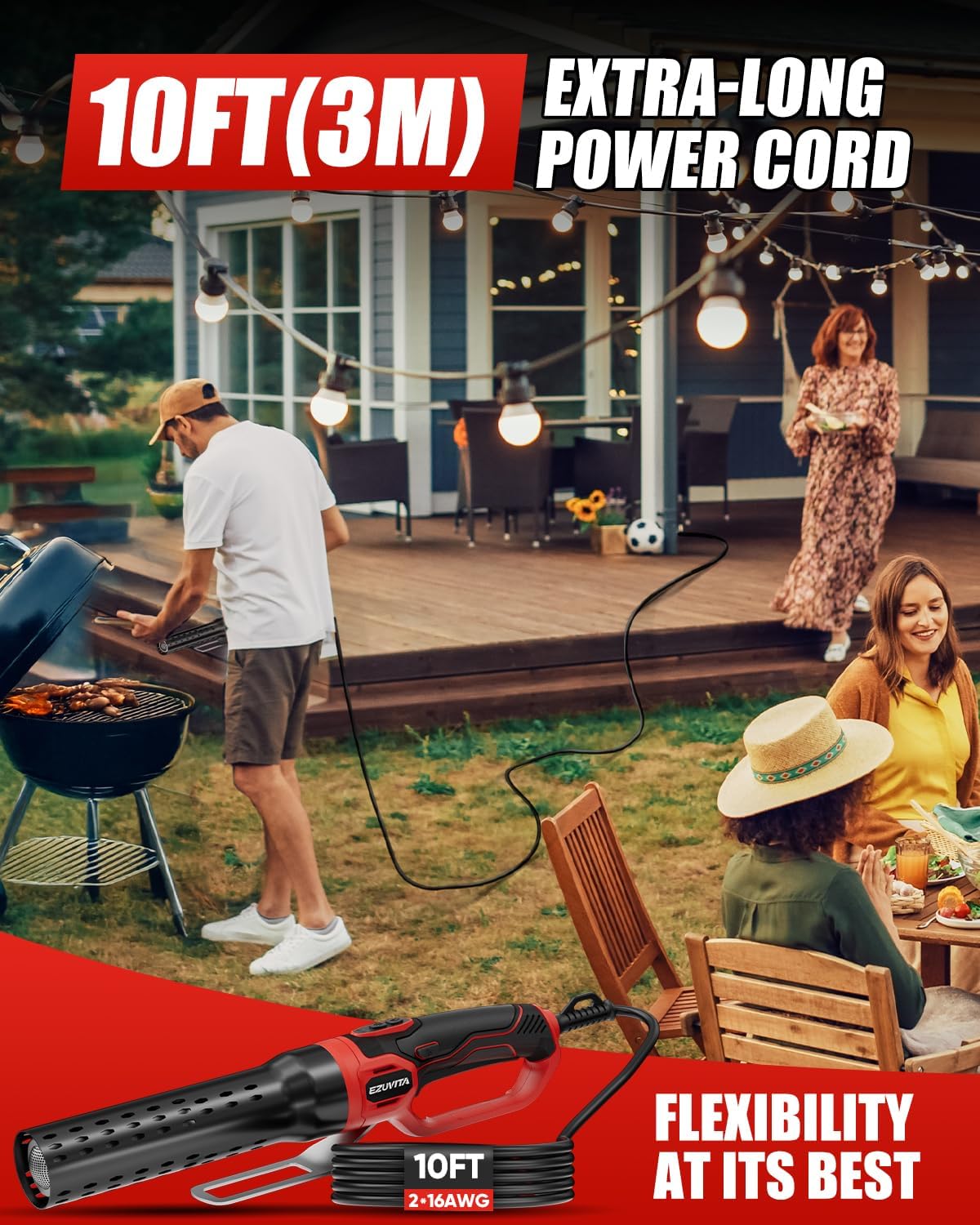 1500W Electric Charcoal Starter with 10ft Cable, 60S Rises to 1100℉ Fire Lighter with Air Blower for Grill, BBQ, Wood Burning Fireplaces, Chemical Free Heated fire starter with Gloves Included