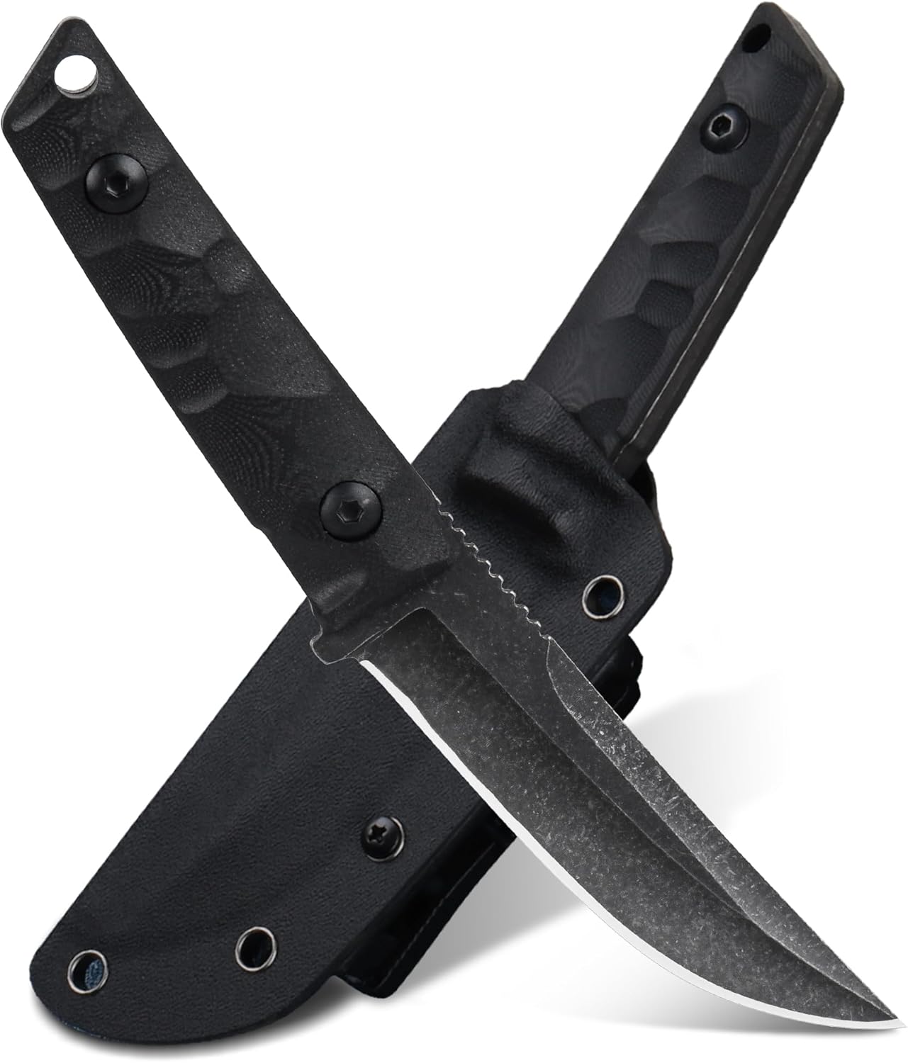 Fixed Blade Knife with Kydex Sheath, Full Tang Survival Hunting Knife 3.93in Blade Green G10 Handle for Outdoor Bushcraft Fishing Hiking Gifts for Men