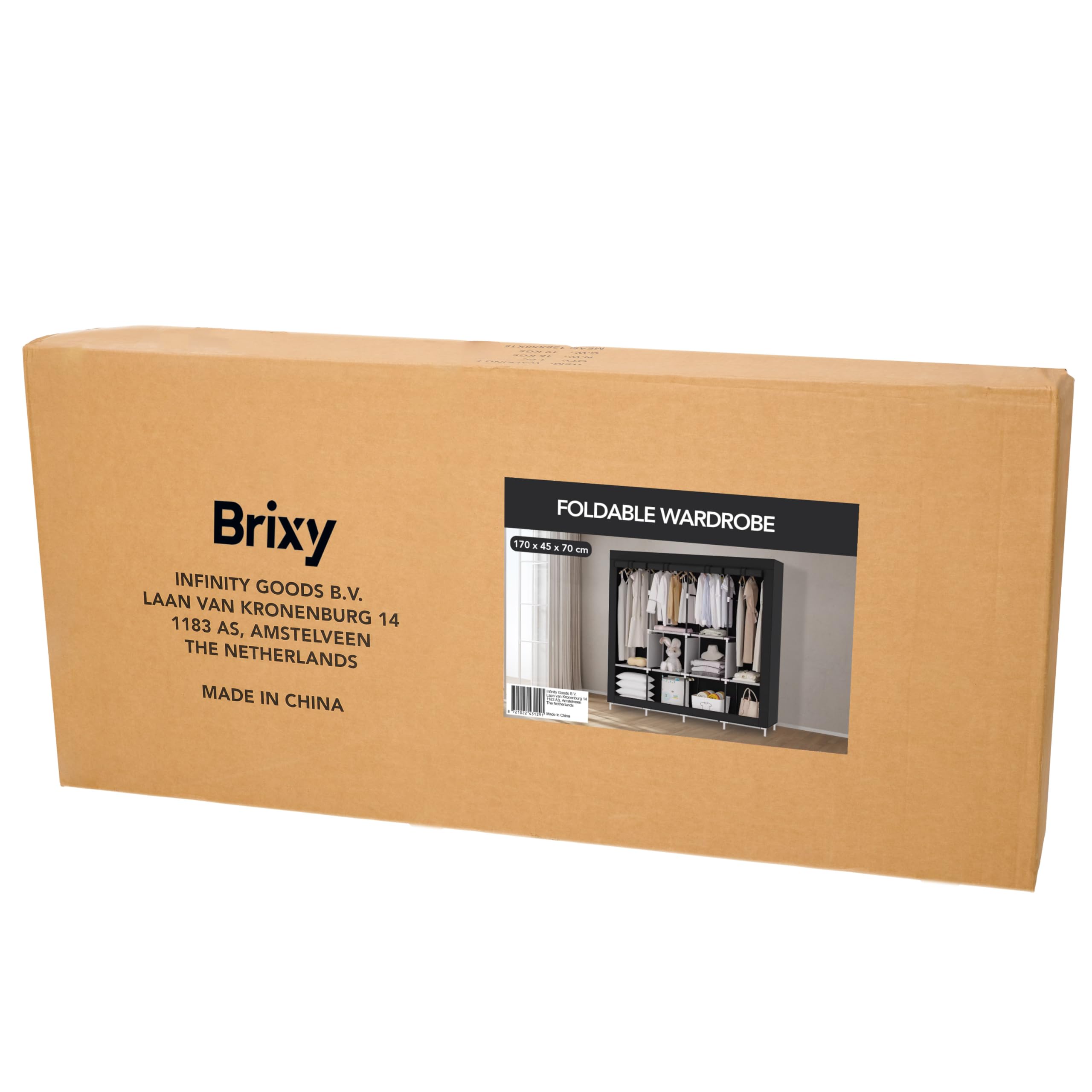 Brixy XXL Stoff Kleiderschrank faltbar, Garderobenschrank mit Reißverschluss, 175 x 170 x 45 cm, Schwarz