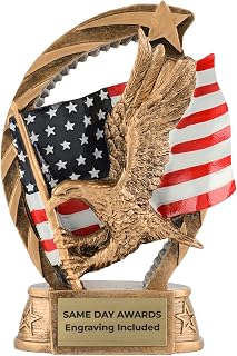 Running Star Flying Eagle Trophy with American Flag – Custom Engraved Patriotic Award – Full Color Statue Recognition Gift for Military Police Firefighter and Corporate Achievement