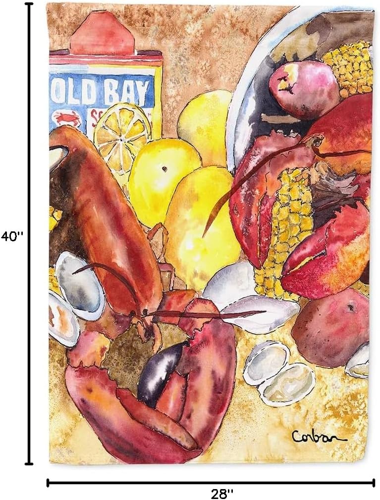 Caroline's Treasures 8719CHF Lobster with Old Bay House Flag Large Porch Sleeve Pole Decorative Outside Yard Banner Artwork Wall Hanging, Polyester, House Size, Multicolor