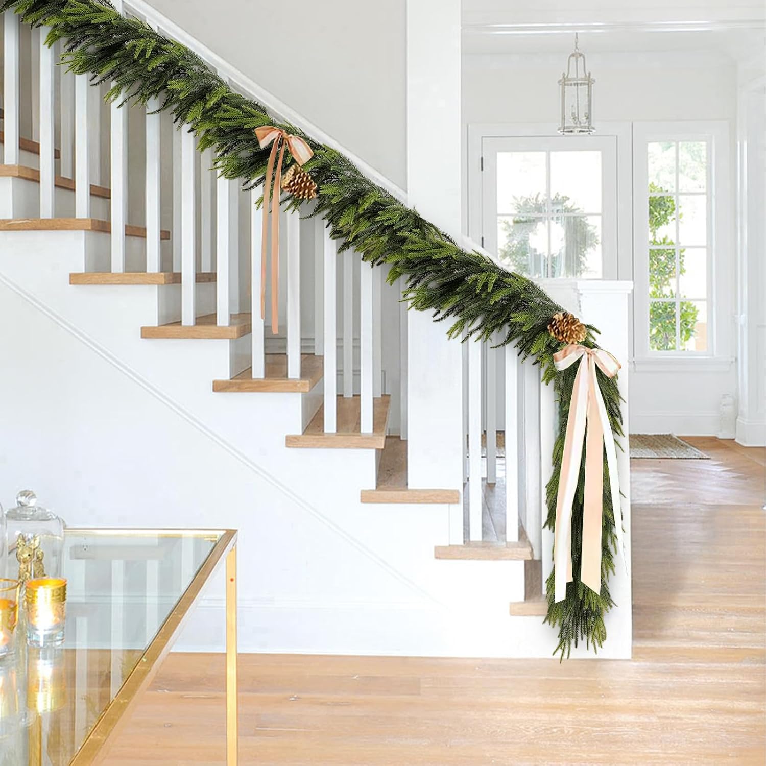 1 PCS Norfolk Pine Garland Christmas Garland, 6FT Cedar Garlands Real Touch Artificial Greenery Garlands Christmas Decorations for Mantle, Table, Wall, Indoor, Outdoor, Holiday
