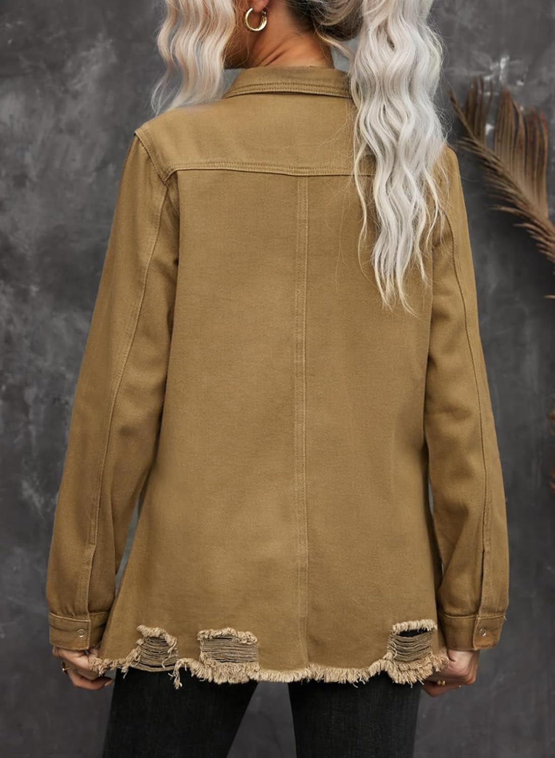 Dokotoo Women’s Oversized Denim Jacket Casual Long Sleeve Denim Shirts Distresse Jean Jacket Fall Outfits 2025