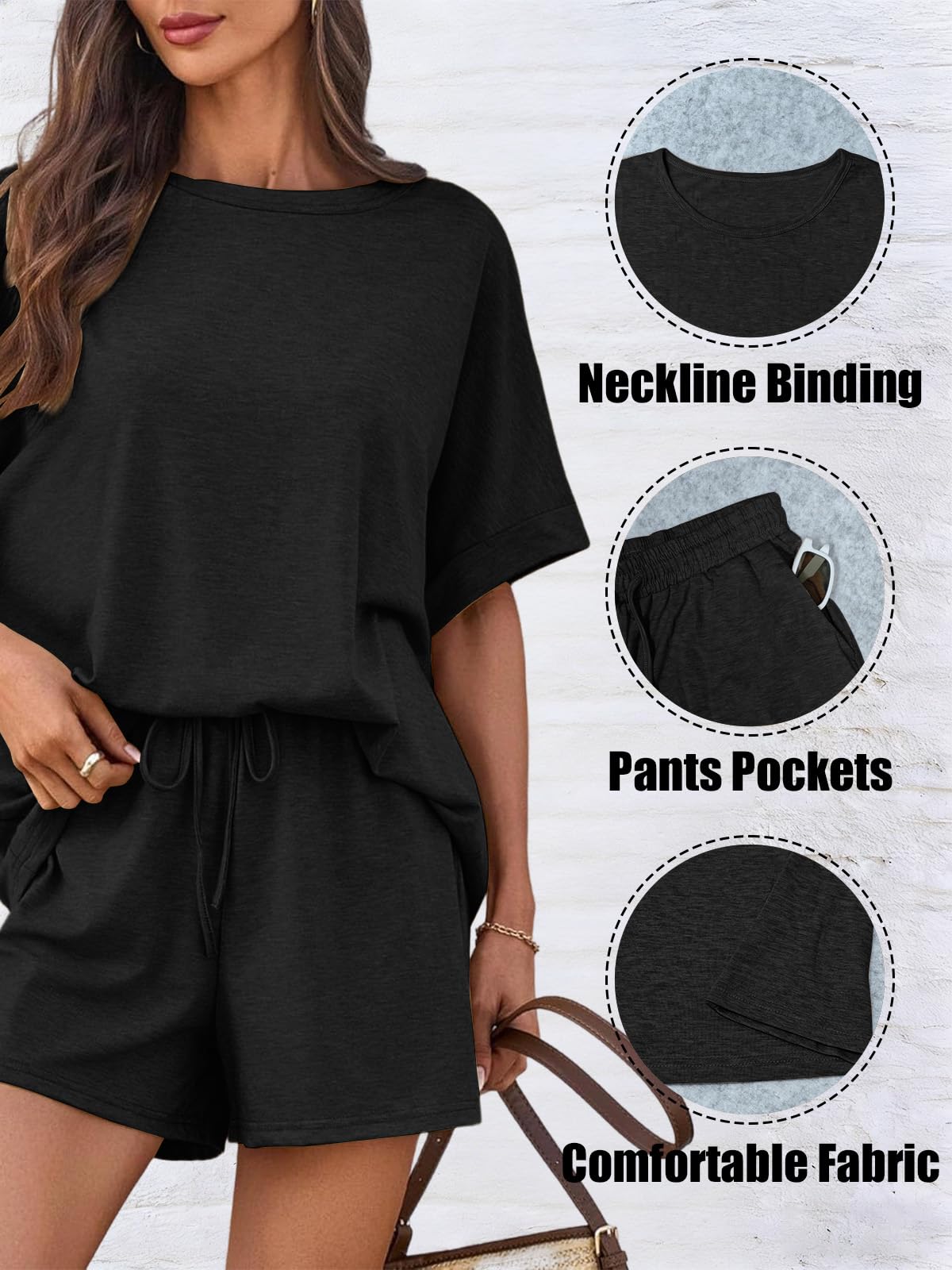 Mujer Conjunto Chándal 2 Piezas De Pantalones Verano Cortos Con Casual De Camiseta Bolsillos Y Cuello Redondo Top