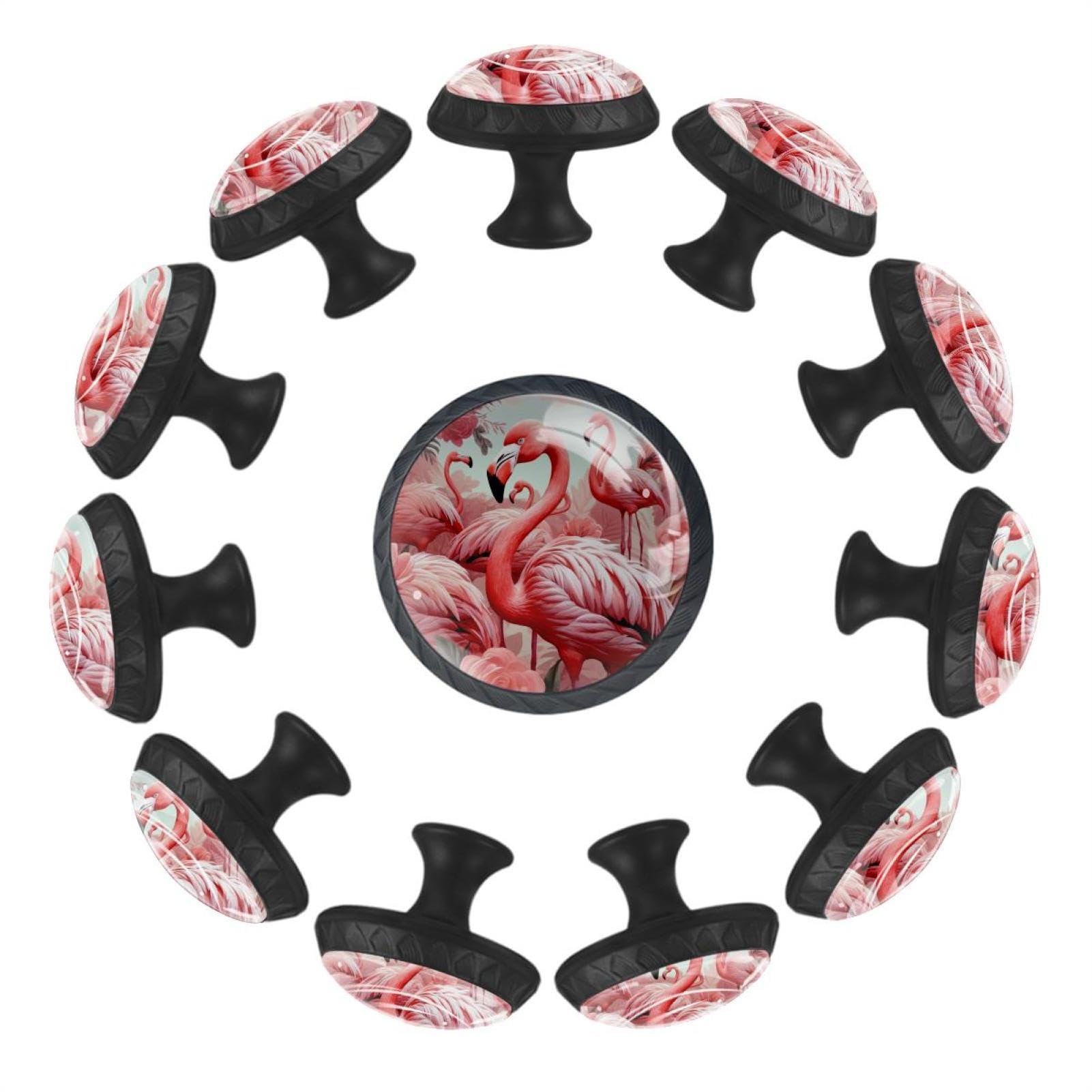 Bouton de tiroir en verre et flamant rose pour poignée de meuble chic de salle de bain
