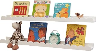 Wooden Photo Frames, Built-in Floating Shelves, Set of 2 Natural Solid Pine Wall Decorations for Bedroom, Children, Toddler Room, Baby Room (White, 90cm)
