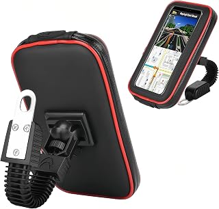 Waterproof Phone Holder, Universal Waterproof Motorcycle/Electric Car/Scooter Mirror Phone Holder with 360° Rotation for iPhone, Samsung Galaxy (XL, Red)