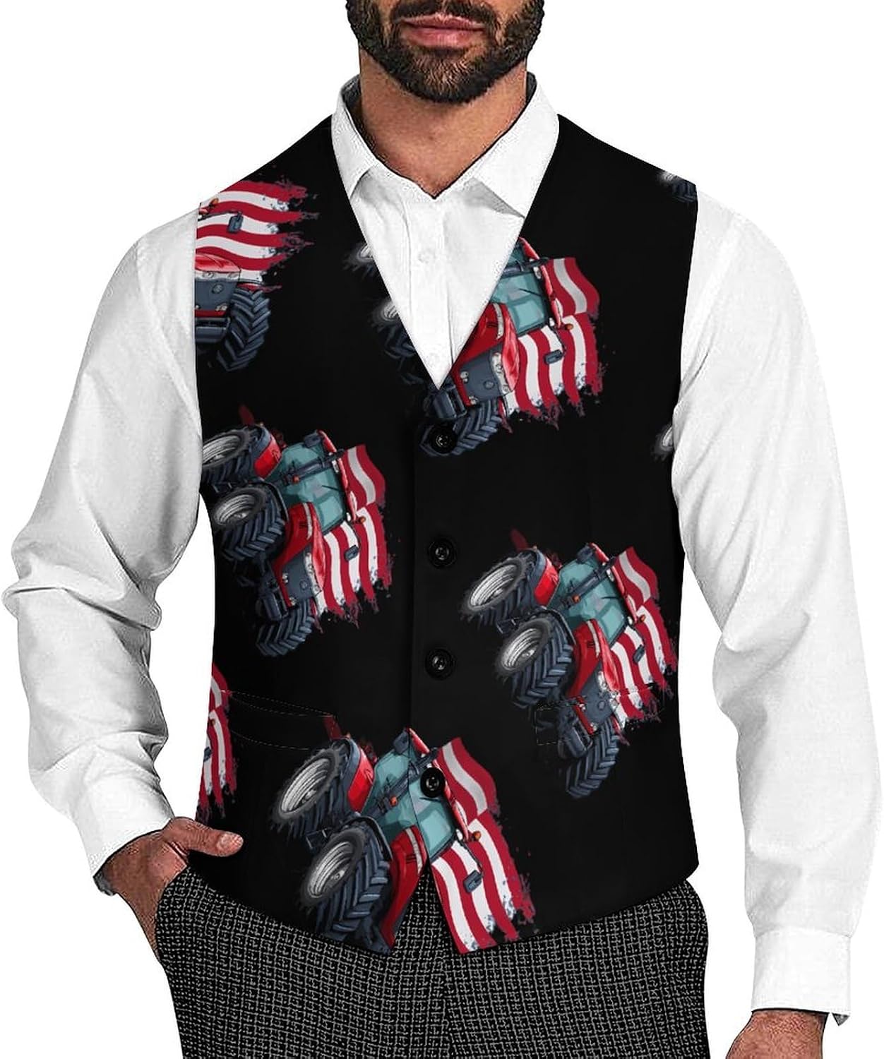 Tractor Flag of USA Mens Suit Vest Casual Slim Fit Waistcoat for Business Wedding