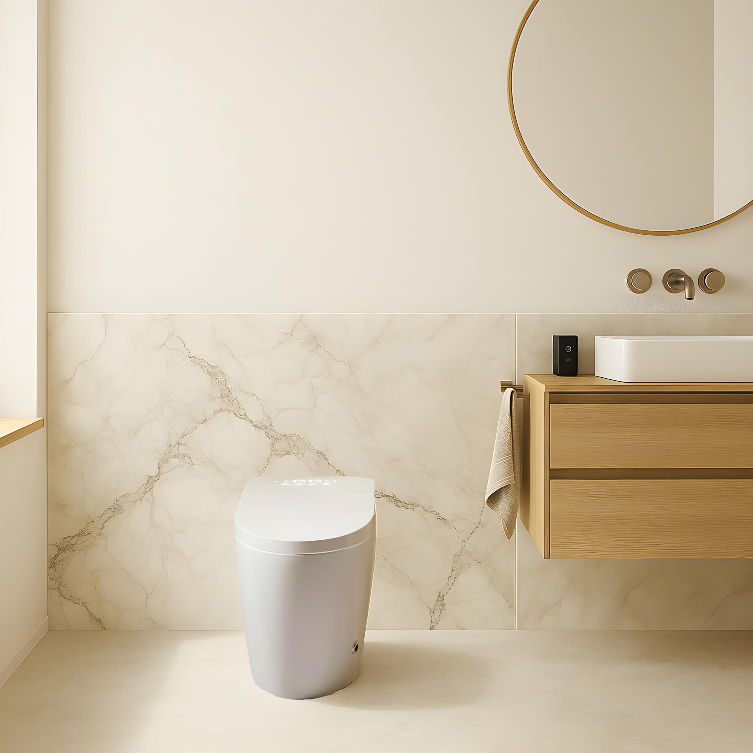 Nashi - Inodoro Japones | WC con Bidet | Agua Caliente, Taza calefactable y Secado | Asiento con Apertura y Cierre Automático | Autolimpieza y Esterilizador UV (Desagüe salida a suelo)