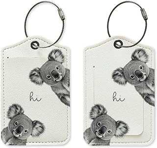 Koala Luggage Tag for Suitcases, Funny Animal Label Women Gifts | Cute Unique Leather Bag Tags Privacy Protection PU Leather Travel Name Tags Identifiers for Women Men Kids Teen Girls Travel