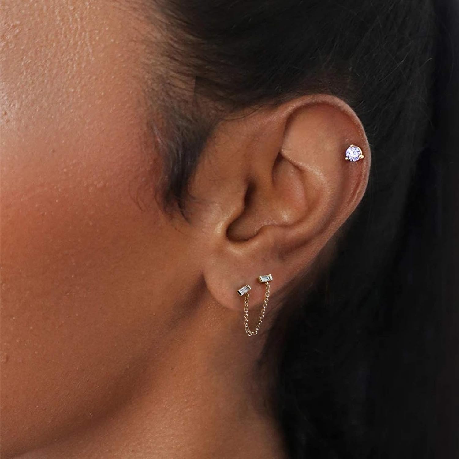 WEARON Stud Earrings for Women 14K Gold Plated Simple Hypoallergenic Small Ear Jewelry - Image 2