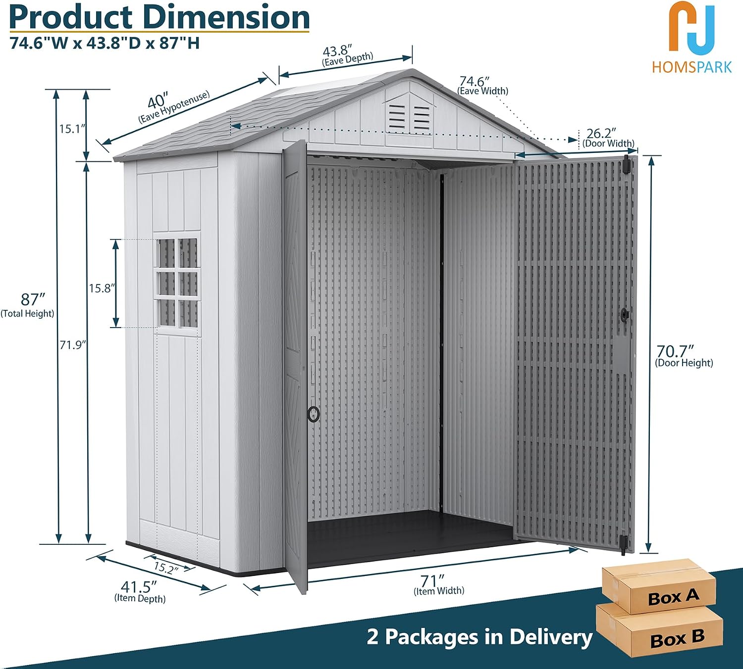 HOMSPARK Outdoor Storage Shed 6x4 Ft, All-Weather Resistant Resin Garden Sheds & Outdoor Storage Clearance with Floor & Windows, Double-Layer Plastic Tool Sheds for Patio, Garden & Lawn (Grey)