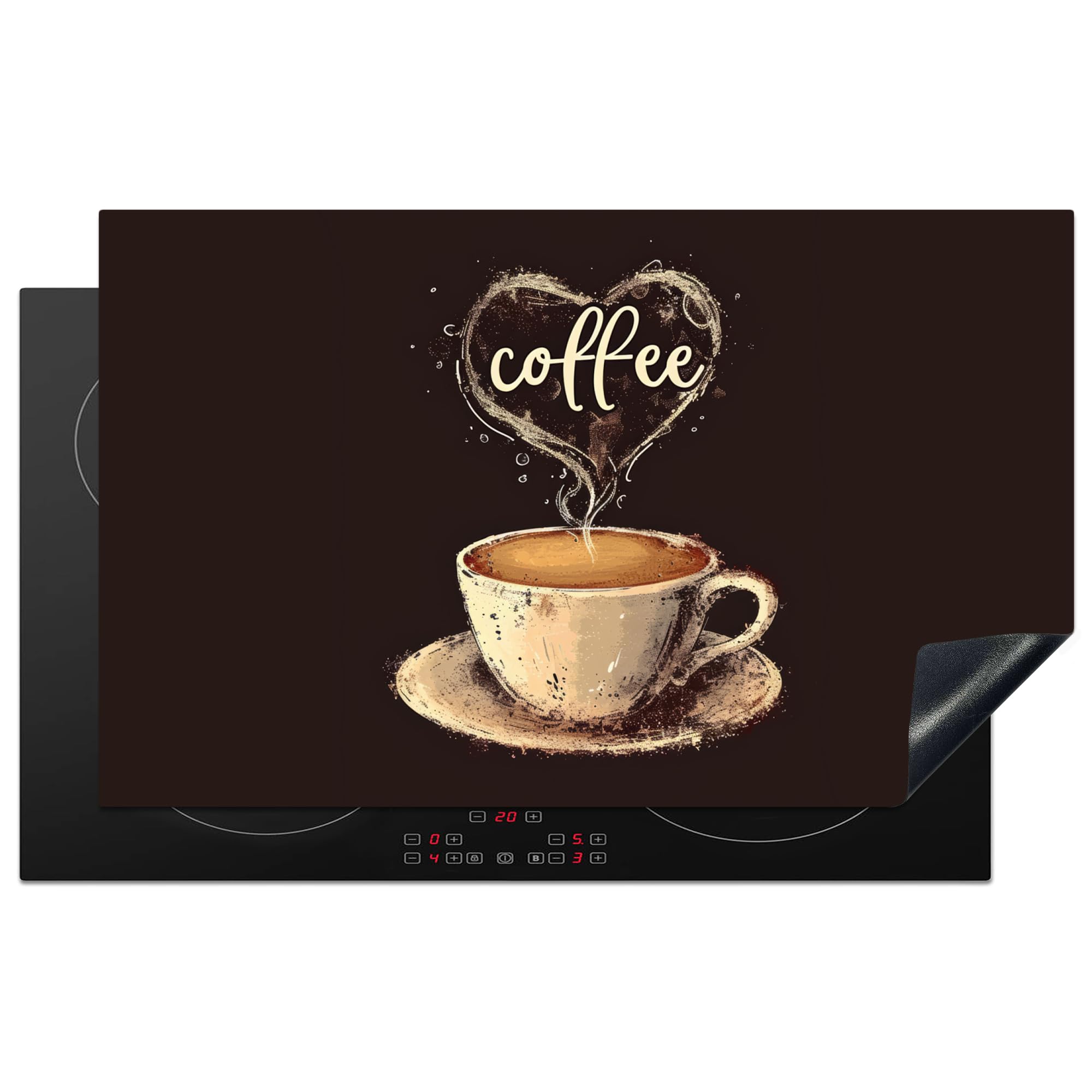KitchenYeah© Induction Hob Cover Protector Mat 20.5"x33.5" / 85x52 cm Kitchen Universal Ceramic Covers for Electric Cookers Vinyl Coffee - Quote - Heart