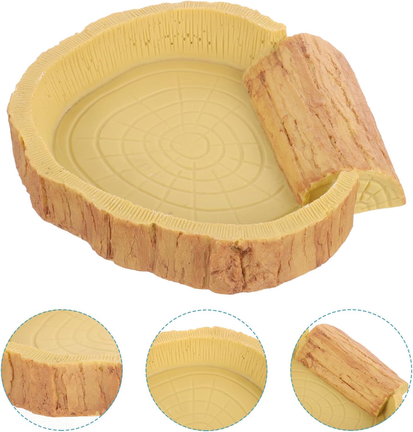 Toddmomy Reptile Feeding Bowl and Water Dish Resin Rock Food Basin with Yellow Wood Grain Design for Lizards Tortoises Geckos and Amphibians in Terrariums