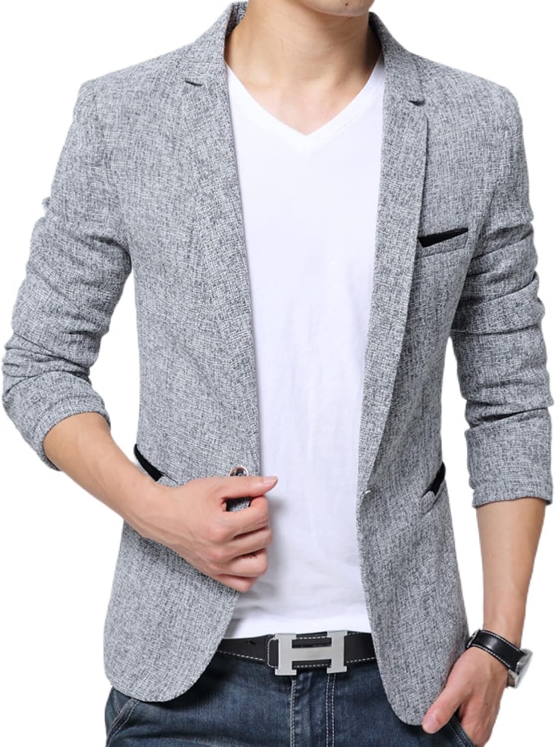 Lu's Chic Men's Business Casual Suit Jacket Long Sleeved Blazer Split Formal Slim Fit Suit Separate