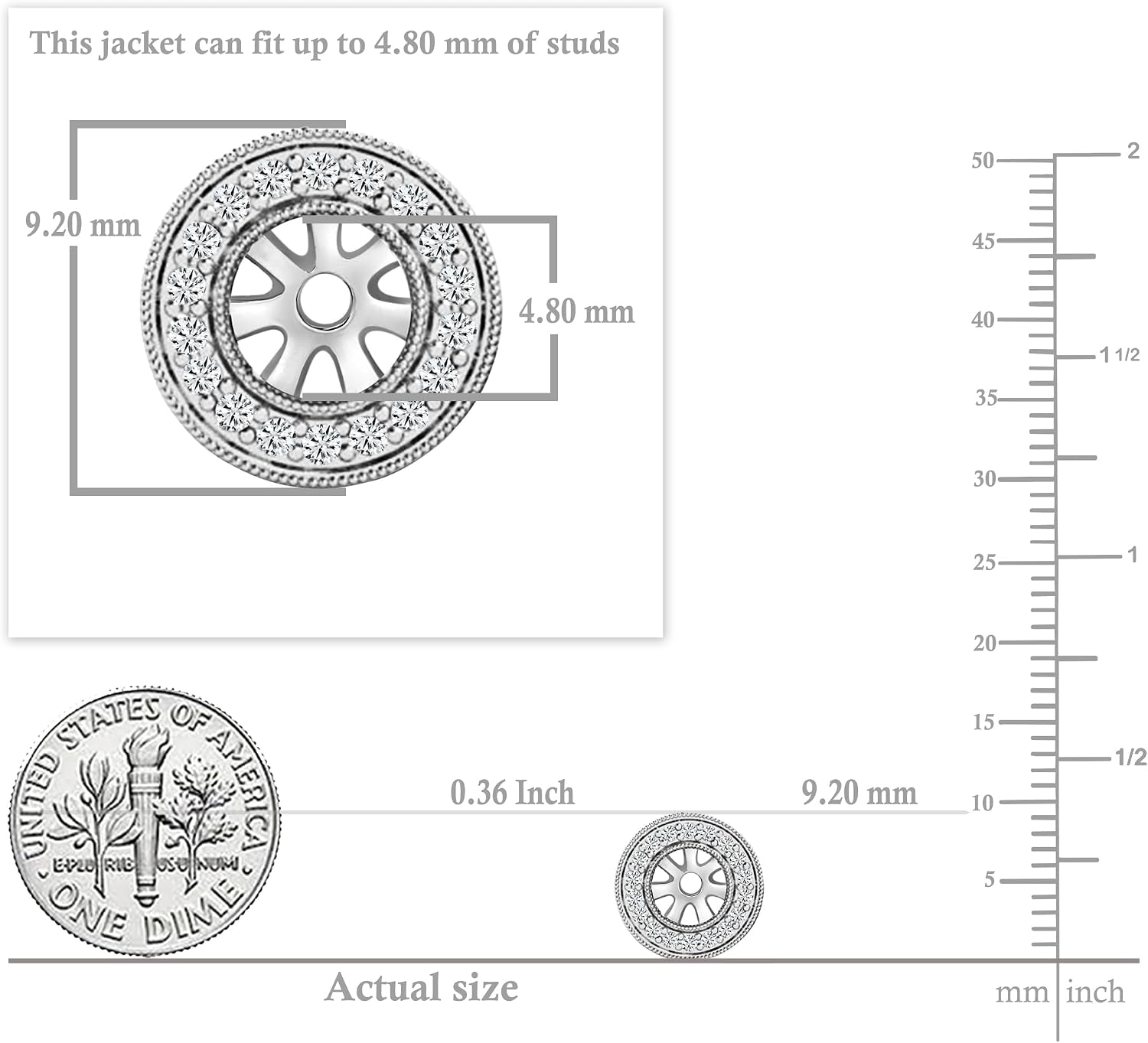 Dazzlingrock Collection 18K Solid White Gold Round Gemstone & White Diamond Filigree Grooved Removable Stud Earring Jackets for Women