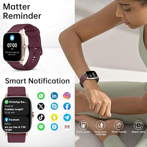 Vista 3 de Reloj inteligente para hombres y mujeres, reloj inteligente con llamadas Bluetooth con voz AI, 1.85 pulgadas HD DIY Dial Fitness Watch BRed Rojo