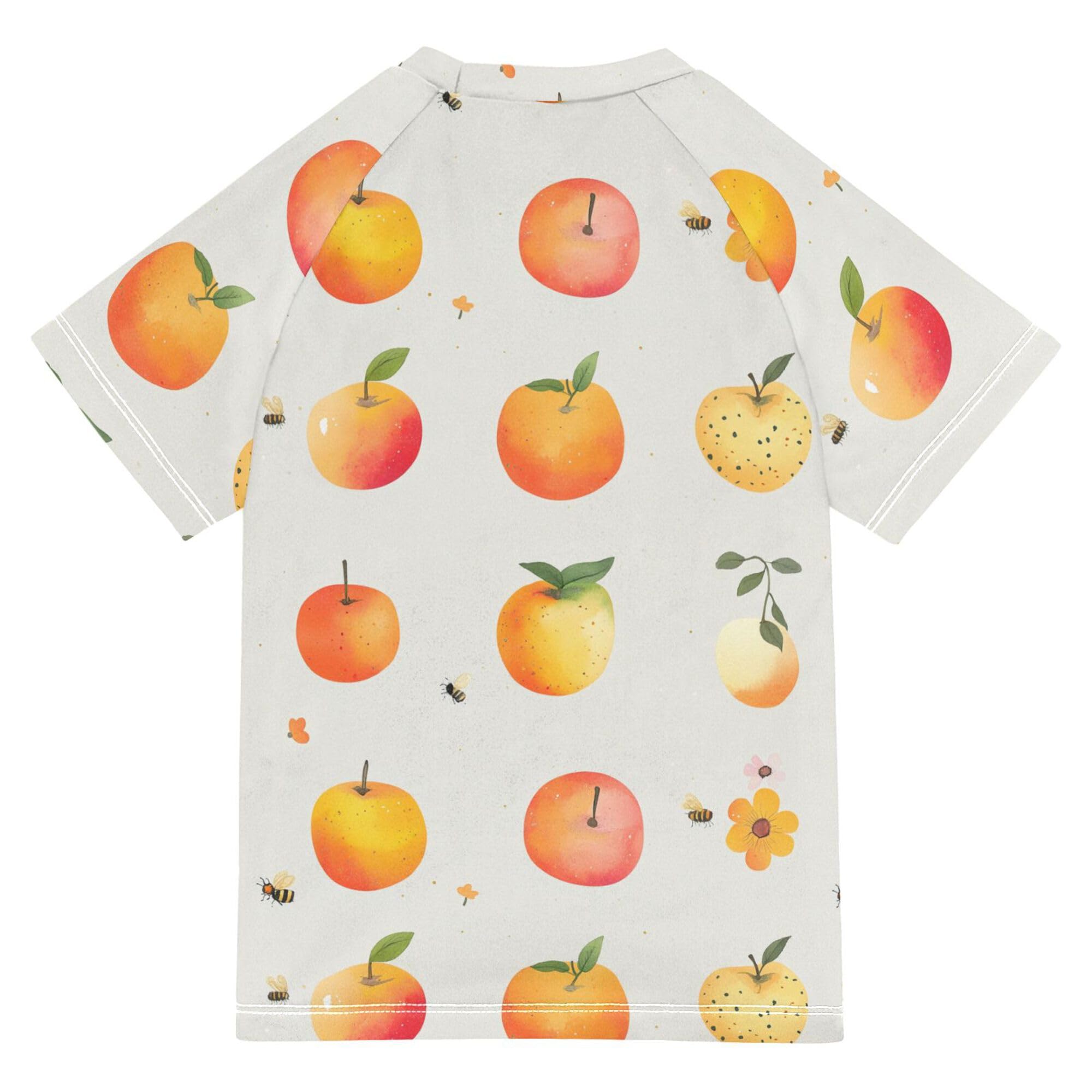 Wudan Cartoon Naranjilla Fruit Silver Kids Bathing Suit Short Sleeves Girls Rashguard Swimwears Kids Clothes for Little Boy 7-8Y