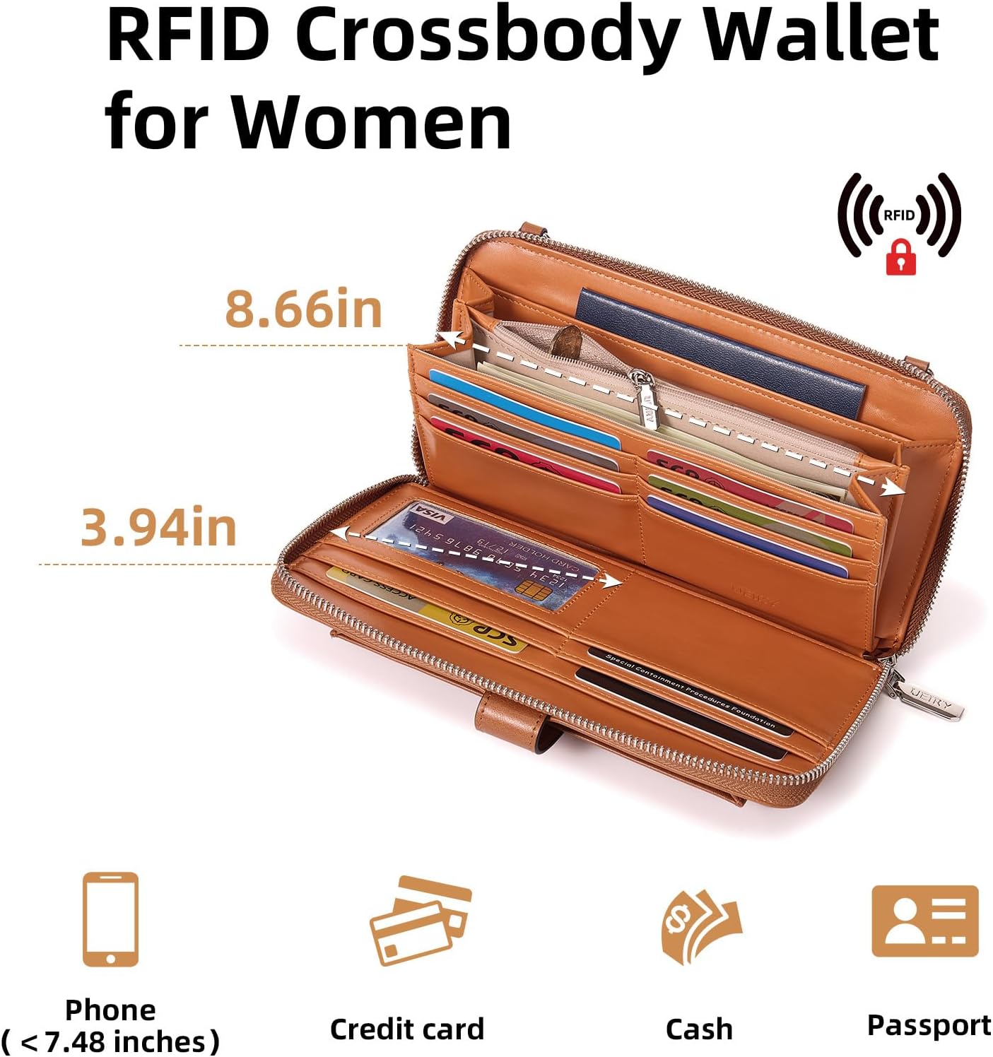 RFID Crossbody Wallet Wristlet Purse for Women,Vegan Leather Small Clutch with Phone Pocket Multiple Credit Card Slots - Image 4