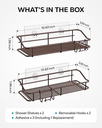 Vista 7 de Nieifi Estante de almacenamiento adhesivo de acero inoxidable sin perforar con ganchos para baño, lavabo, baño, baño, cocina, paquete de 2