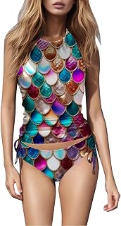 Bikini Embarazo Traje de baño de dos piezas con cordones y almohadillas de pecho extraíbles para mujer, estampado de escamas de pescado, moda verano traje de baño vestido redondo