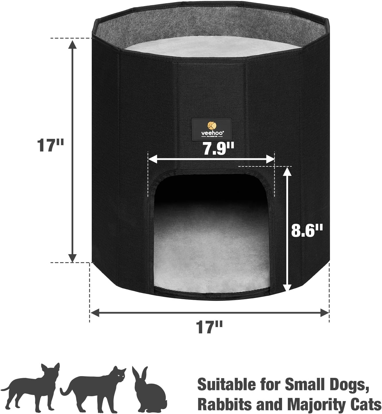 review Veehoo Cat House Cat Beds for Indoor Cats – Large Cat Hideaway Bed with Removable Cushion & Scratching Pad, Modern Foldable Cat Condo Enclosed Cat Bed Caves for Multi Small Pet Kitty Kitten, Black