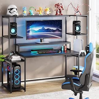 TEKAVO Gaming Table | 180 CM | Gaming Setup Desk with Hutch and Monitor Rise | Computer Table for Home pc | DIY | Black Price In India