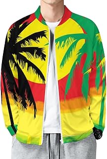 Palm Trees in Jamaica Colors Men's Bomber Jacket Lightweight Windbreaker Casual Coat Pocket Spring Fall