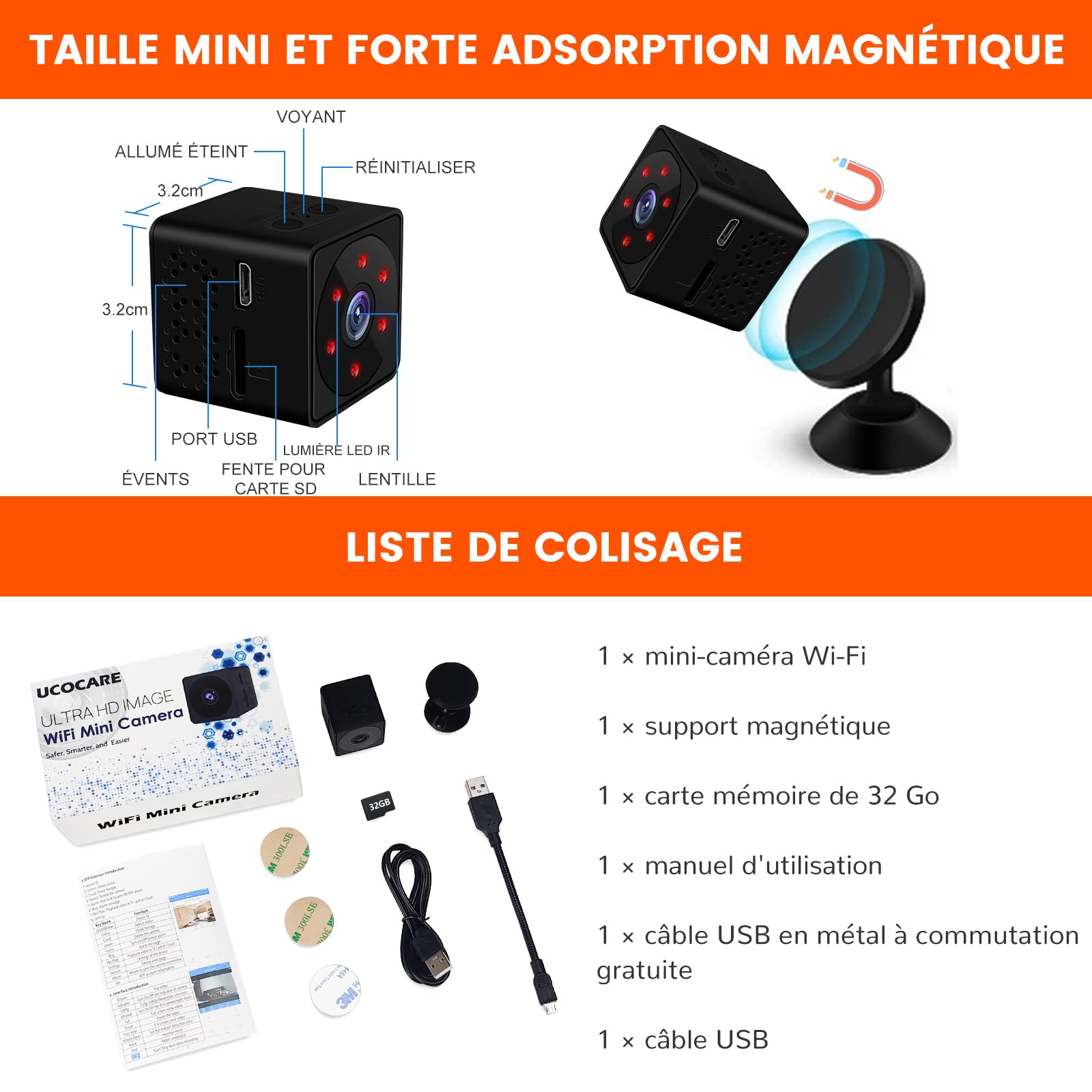 Bextgoo Mini Camera sans Fil, Options Wi-FI ou sans Wi-FI, 4K Camera de Surveillance sans Internet avec avec Carte TF 32 Go, Vision Nocturne, Mini Camera pour Maison/Intérieur/Extérieur(Noir)
