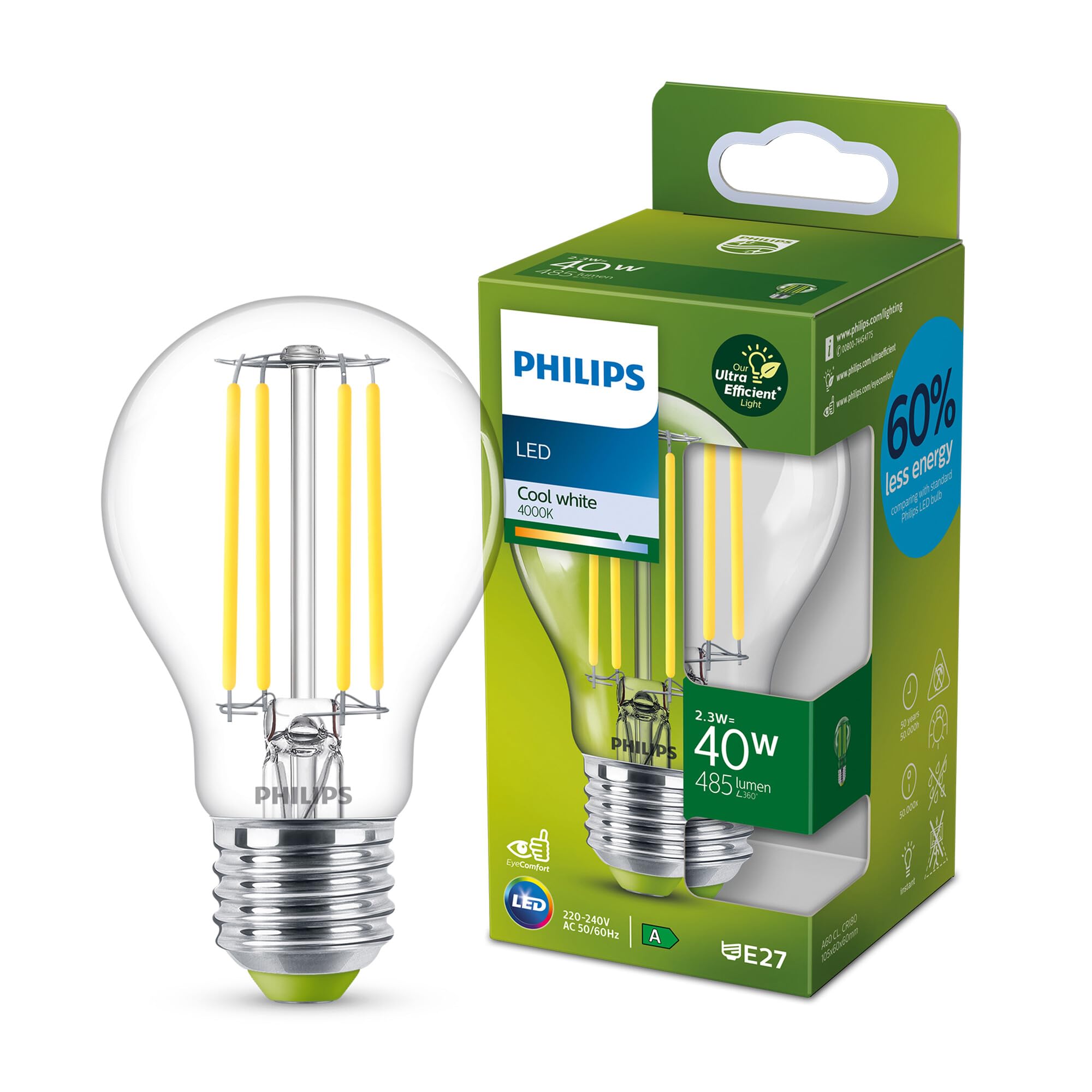 Ampoule LED Philips Ultra Efficiente E27 40W Blanc Froid 4000K
