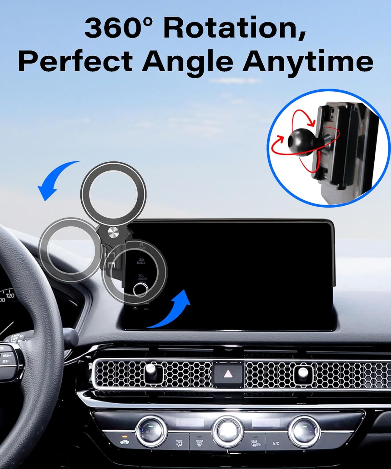 Car Phone Holder for Honda Civic 2022-2026 / Acura Integra 2023-2025 Accessories Apply to 7/9 Inch Touch Screen Fixed Clip Magnetic Cell Phone Mount Hands-Free 360 Degree Rotation