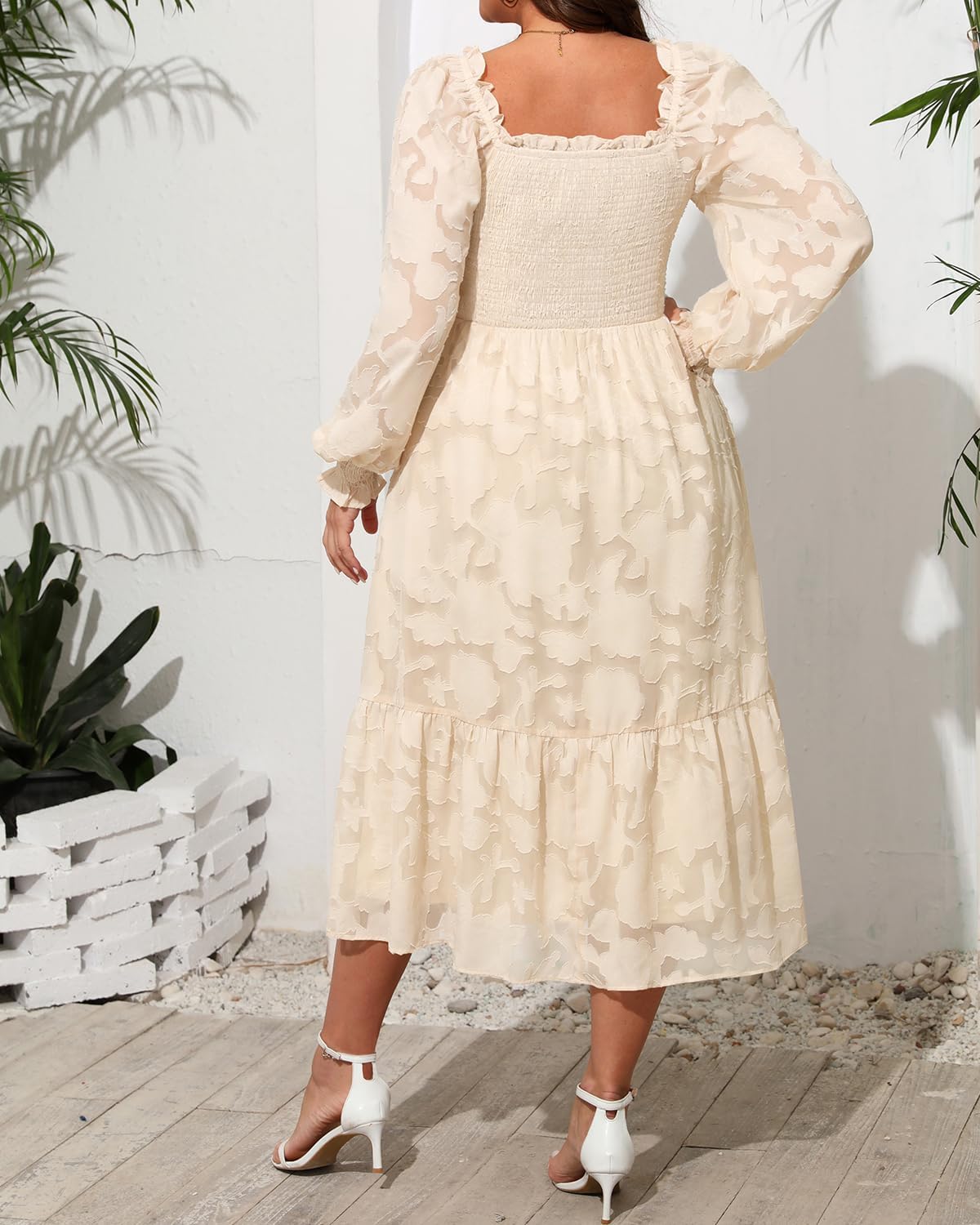 Women's Plus Size Fall Dress - Wedding Guest Long Sleeve Floral Lace Aline Flowy Midi Dress - Image 4