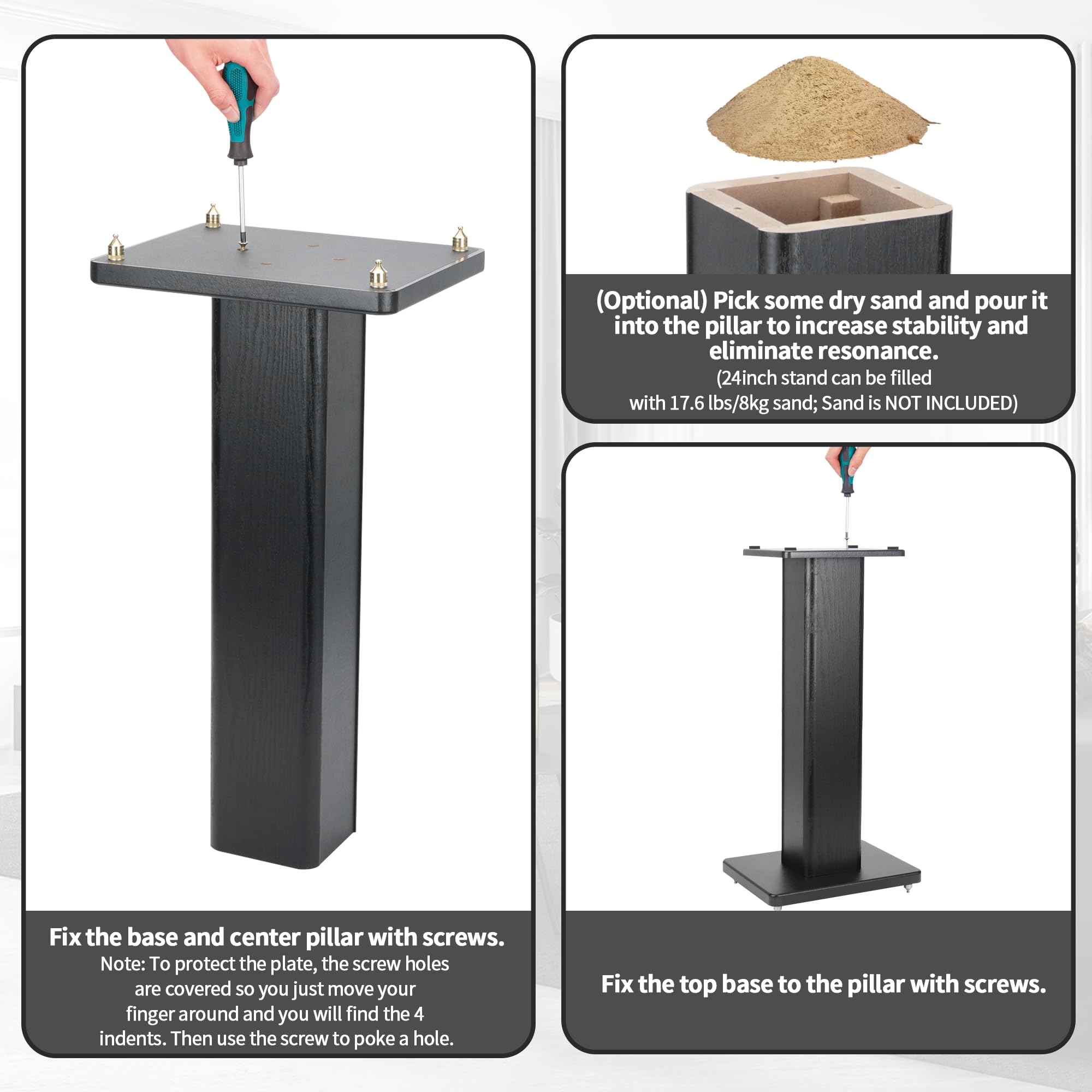 bimiti Coppia di supporti per altoparlanti da pavimento universali con venature del legno, resistenti e surround, per home theater, con funzione di sintonizzazione con riempimento a sabbia, colore